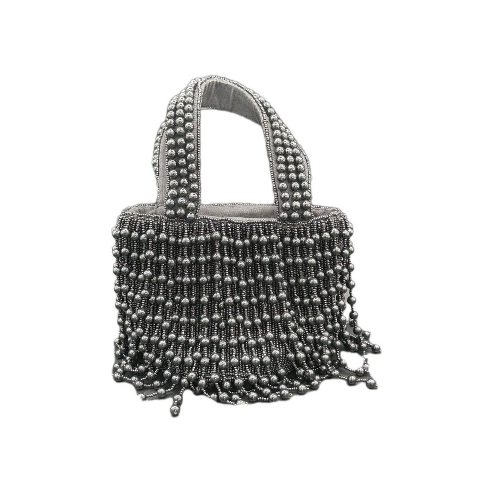 Anthropology Black Beaded Fringe Bucket Dance Bag